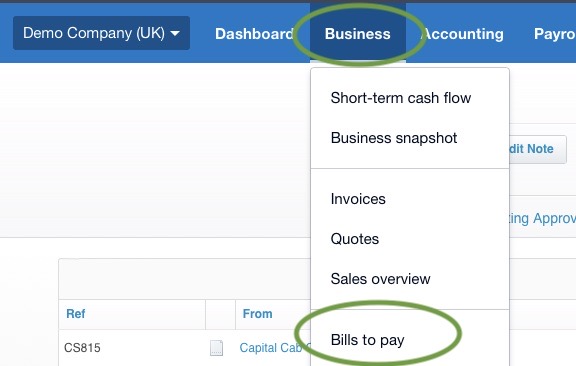 Finding Bills to pay in Xero