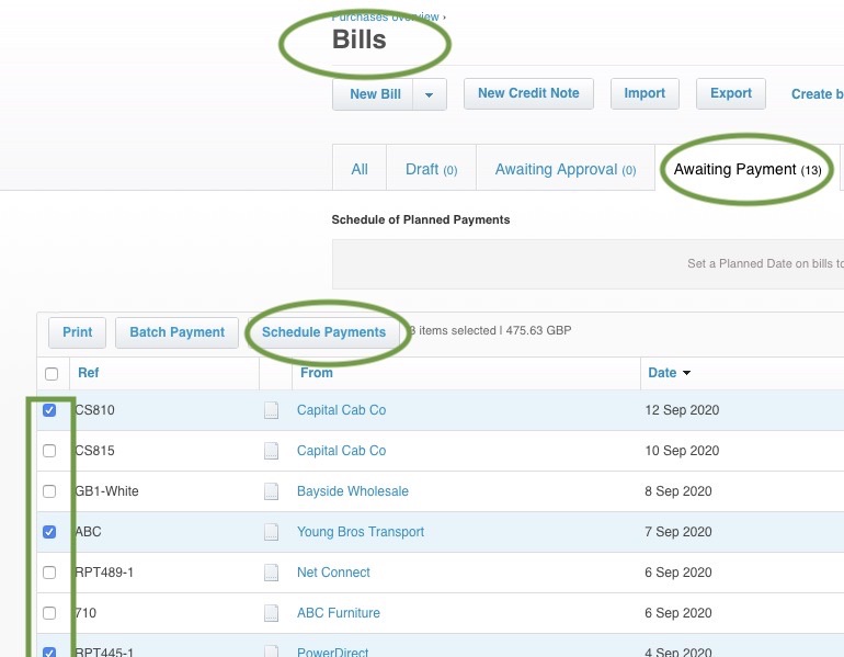 Scheduling bill payments in Xero
